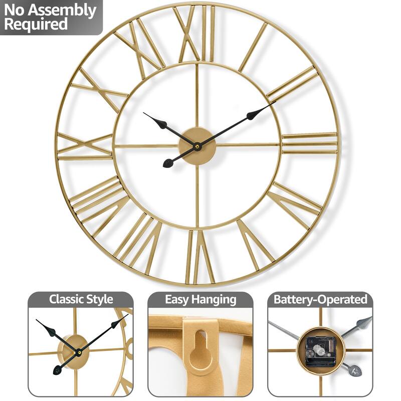 Large Decorative Wall Clock 16" - Roman Numeral Modern Home Decor