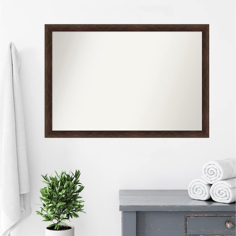 Warm Walnut Narrow Non-Beveled Wood Framed Bathroom Vanity Wall Mirror - Warm Walnut Narrow