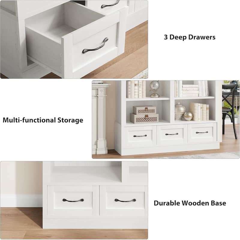 70.7" Tall 5-Tier Double Wide Bookshelf with Storage Drawer for Living Room