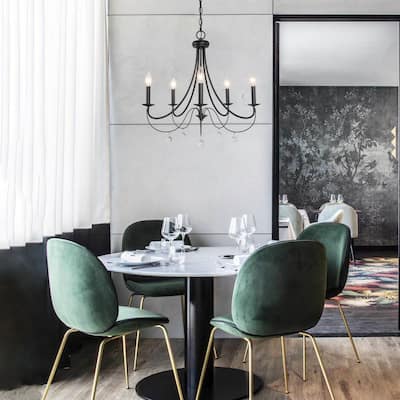 Jona Rustic Farmhouse 5-light Black Chandelier with Crystal Pendants for Dining Room entryway
