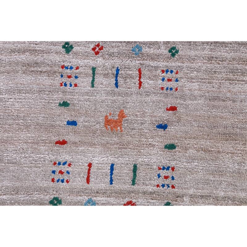 Hand Knotted Oriental 100% Wool Carpet Tribal Stripe Beige & Ivories Gabbeh Area Rug - 12' 3'' X 9' 2''
