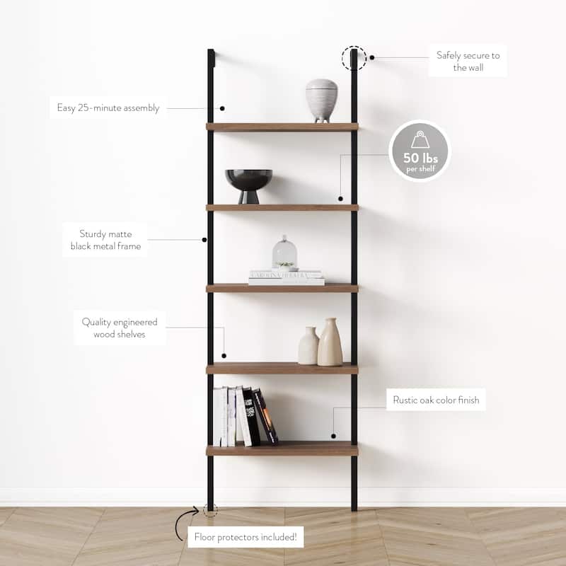 Nathan James Theo 5-Shelf Ladder Bookcase Wood with Metal Frame
