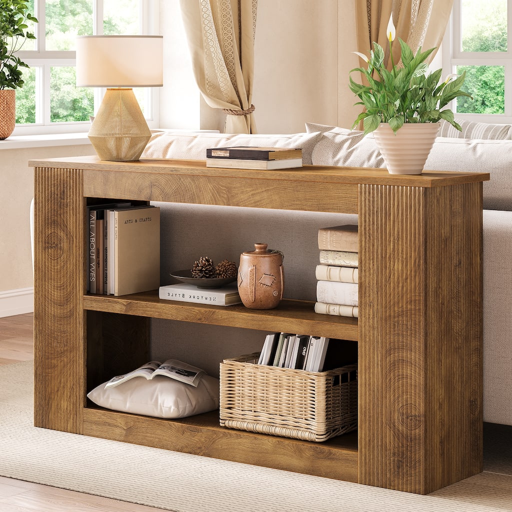 55" Wooden Console Sofa Table with Storage for Living Room Entryway