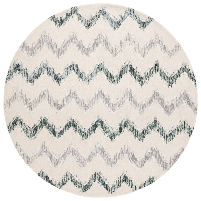 SAFAVIEH Handmade Soho Kaljopa Modern Chevron Wool & Viscose Rug - 6' Round - Ivory/Grey