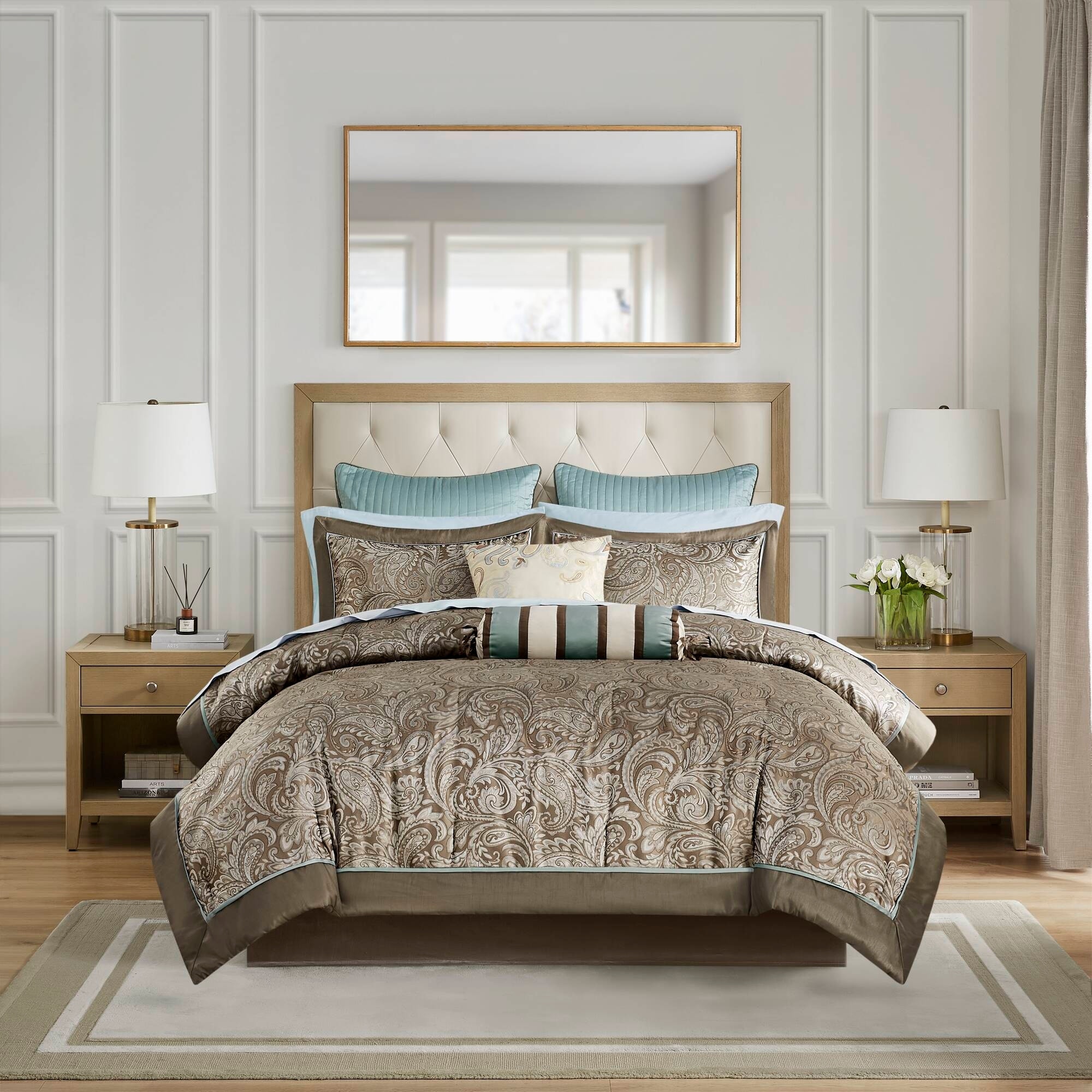 Madison Park Aubrey Paisley 12-Piece Comforter Set with 100% Cotton Bed Sheets and Decorative Pillows and Shams