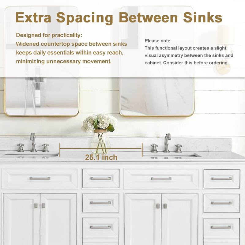 Prismarble Bathroom Vanity 84" White with Marble Top & Backsplash, Double Sinks