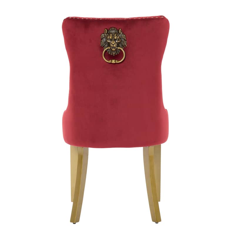 HomeRoots Set of Two Red and Gold Tufted Velvet And Solid Wood Dining Side Chairs - 19.70 in. x 37.50 in. x 17.30 in.