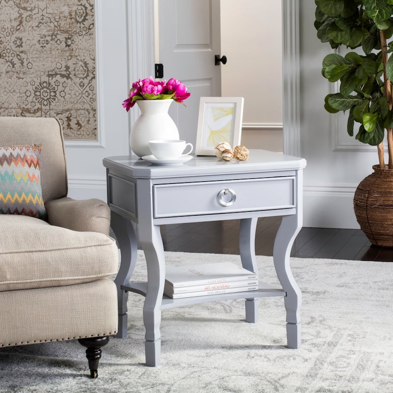 SAFAVIEH Adrianne One Drawer Black / Black Nightstand - Grey