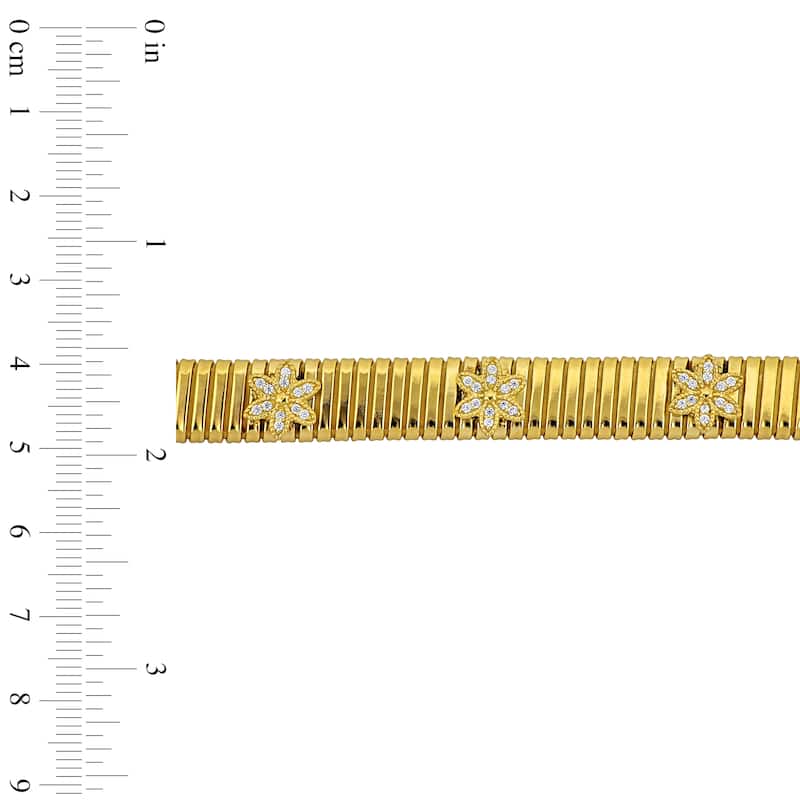 Miadora 1/2ct TGW Cubic Zirconia Omega Style Flower Bracelet in Yellow Silver-7 in+1.5 ext