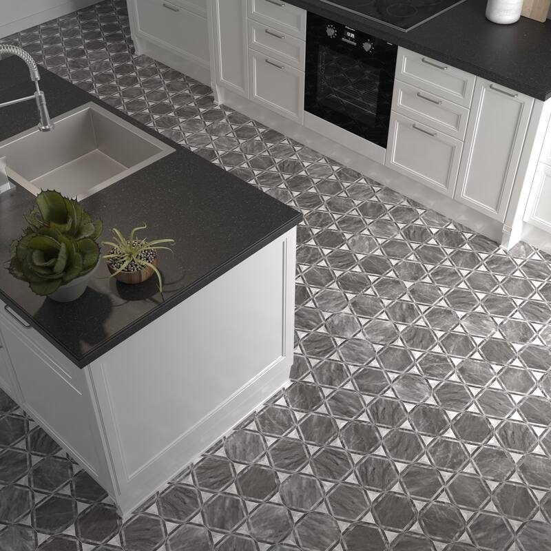 Merola Tile Classico Bardiglio Hex Dimension Dark 7" x 8" Porcelain Floor and Wall Tile