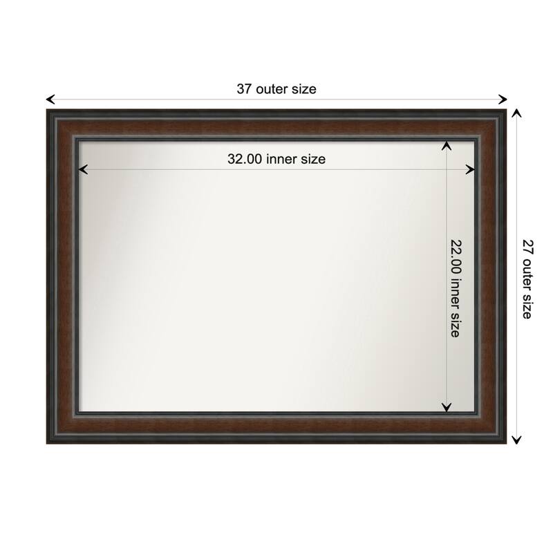 Cyprus Walnut Framed Non-Beveled Custom Wall Mirror, Bathroom Vanity Mirror - Outer Size: 36.75 x 26.75