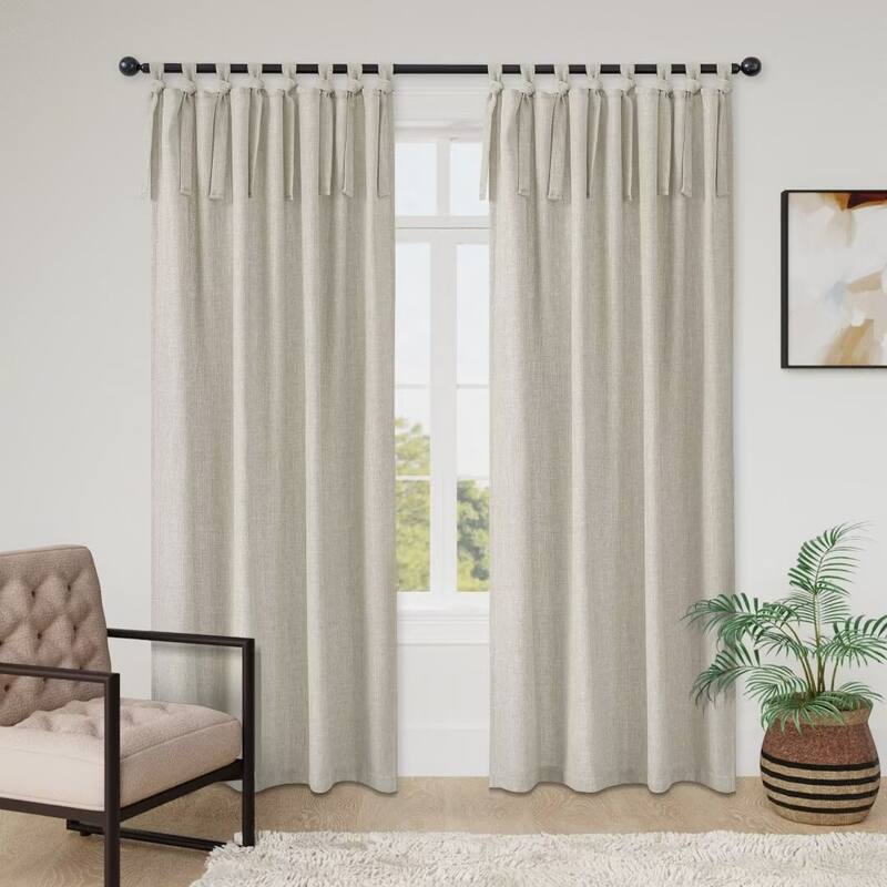 Linen Texture Tie Top Room Darkening Curtain Pair(2 panels)
