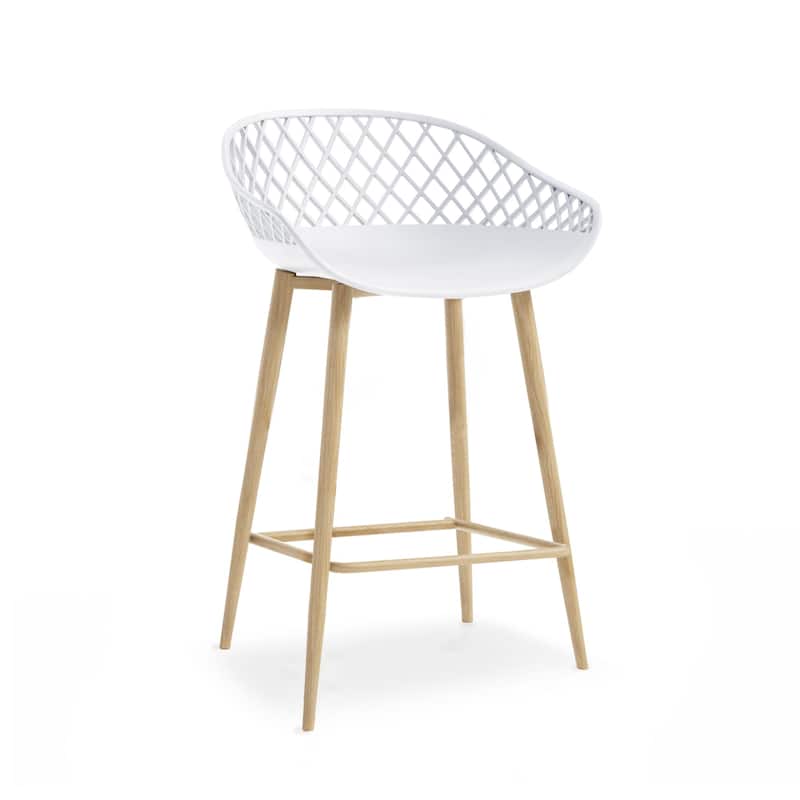 Kurv™ Mid-Century Modern Counter Stool with Steel Legs for Indoors or Outdoors - Set of 2