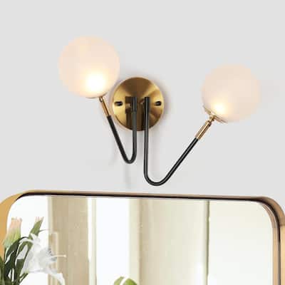 Icey Black Gold 2-Light LED Bathroom Vanity Light Modern Wall Sconce with Frosted Glass