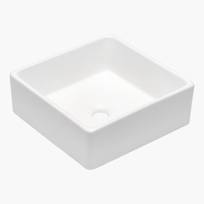Sleek Square Bathroom Vessel Sink - Contemporary Design, Durable Ceramic, and Easy Countertop Installation - 15in L