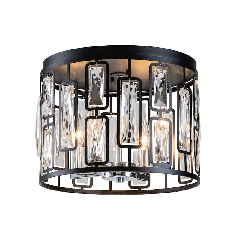 C Cattleya 4-Light Black Flush Mount with Clear Crystals - W13"xL13"xH9.75"