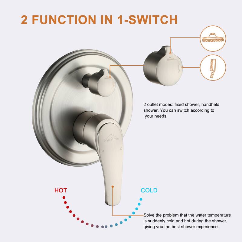 5-Spray Patterns with 9/10/12-in Wall Mount Dual Shower Heads