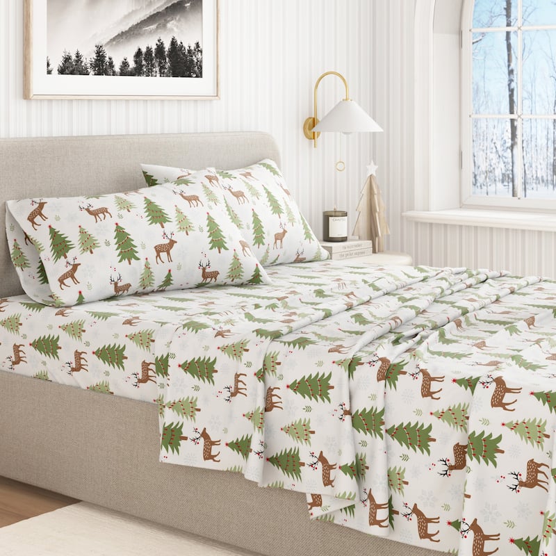 Linery & Co. Turkish Cotton Double-Brushed Christmas Flannel Bed Sheet Set