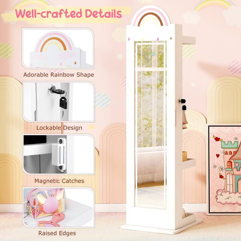 Gymax 3 In 1 Kids Jewelry Cabinet w/3-Color Lighted Full Length Mirror