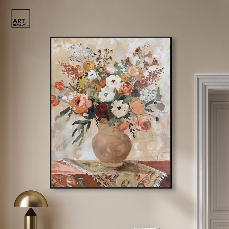 Clay Vase and Flowers Canvas by Art Remedy