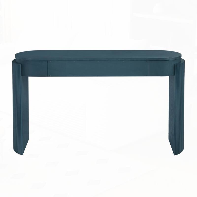 Oval Top and 2 Drawers Entryway Table with Natural Wood Grain Finish