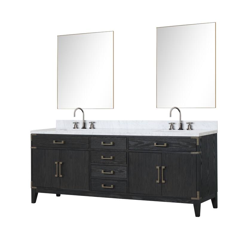 Lexora Laurel Bath Vanity, Carrara Marble Top, Faucet Set, and Mirror