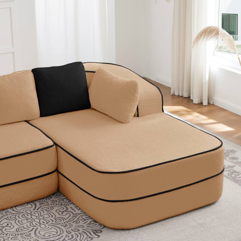 Modular Sectional Sofa with L-Shape Chaise, Teddy Fabric Boneless Cloud Couch, 32D High Density Sponge Upholstered Sofa