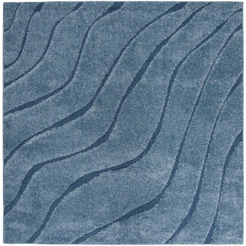 SAFAVIEH Florida Shag Borbala Soft Serene Waves 1.2-inch Thick - 6'7" Square - Light Blue/Blue