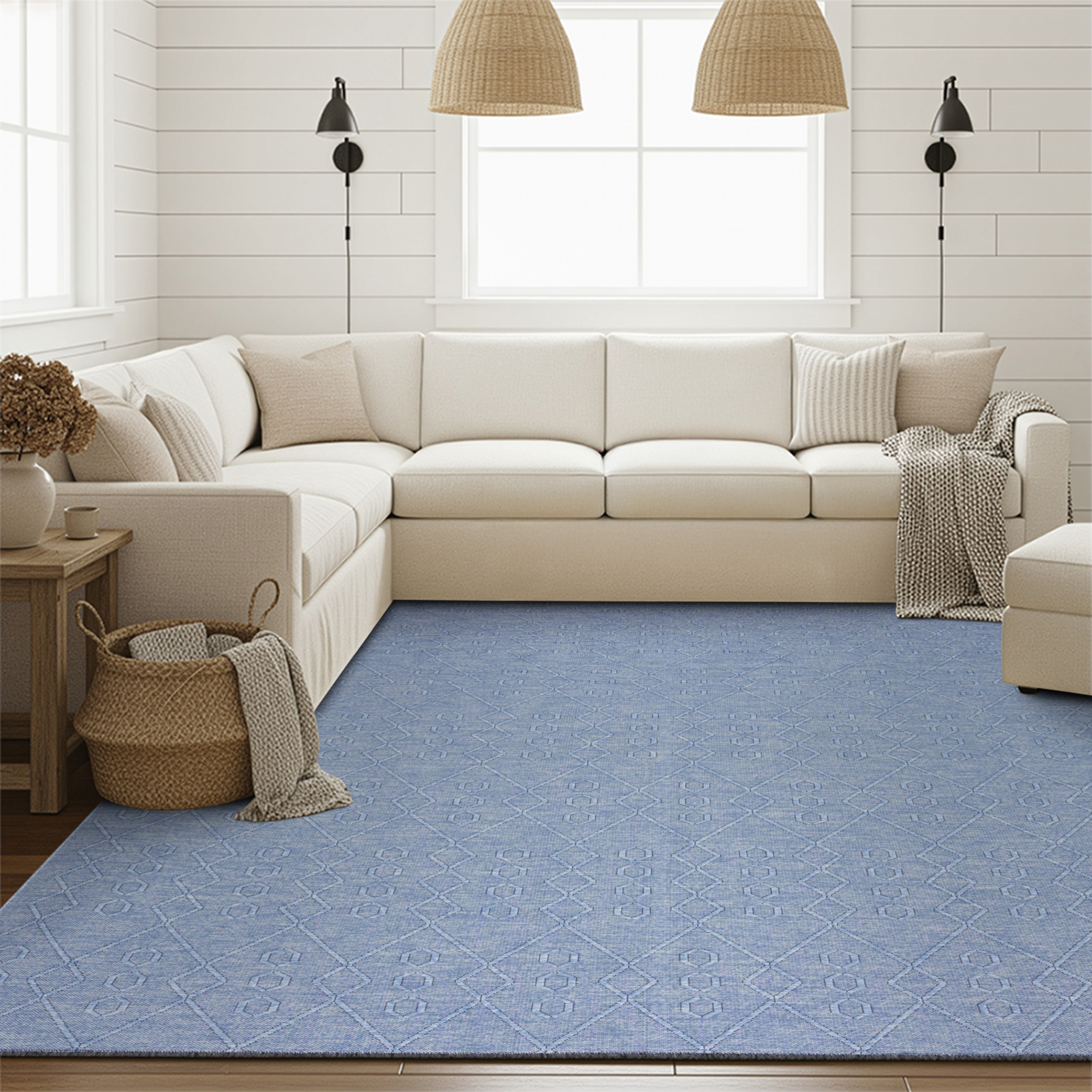 Alameda Solid Color Geometric Machine Washable Indoor Area Rug