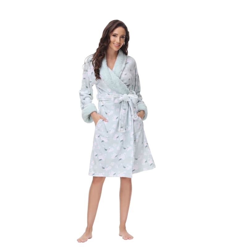 INK+IVY Women's Printed Plush Bathrobe