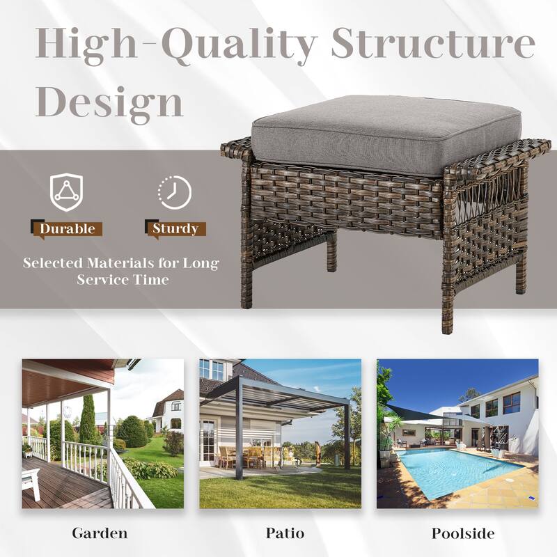 Gymojoy Outdoor Wicker Patio Ottomans Set - 2 Pieces Rattan Footrests