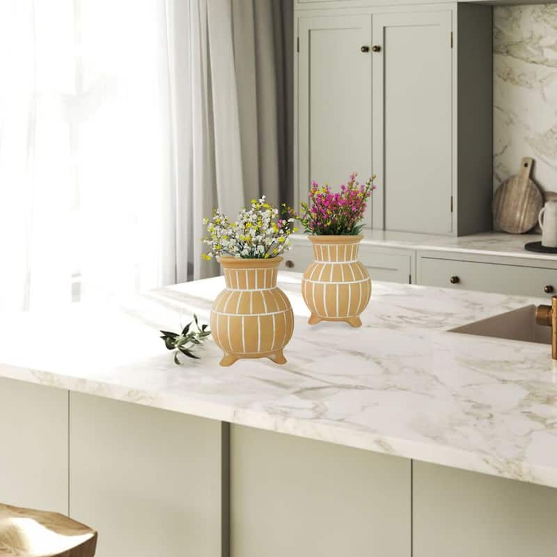 Set of Two Ceramic Bubble Vases in Tan