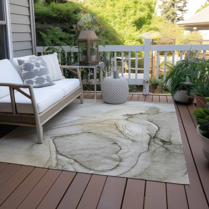 Machine Washable Indoor/ Outdoor Abstract Chantille Rug - Beige - 8' x 10'