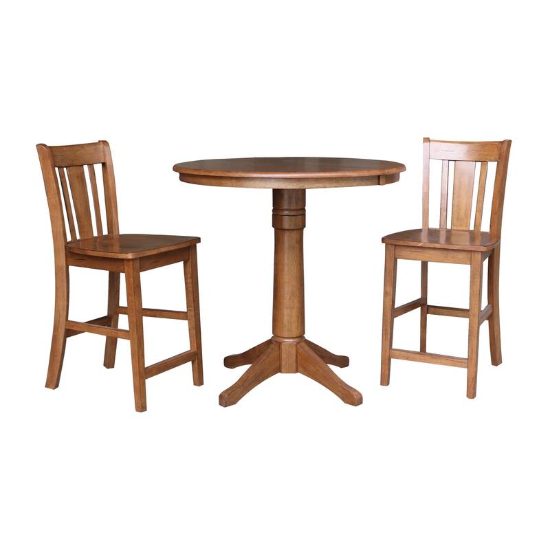 36" Round Wood Extension Dining Table with 2 Counter Height Bar Stools - N/A