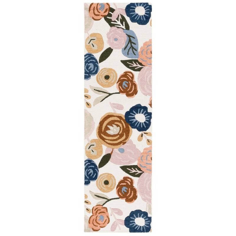 SAFAVIEH Handmade Chelsea Sprig French Country Floral Wool Rug - 2'3" x 8' Runner - Ivory/Pink