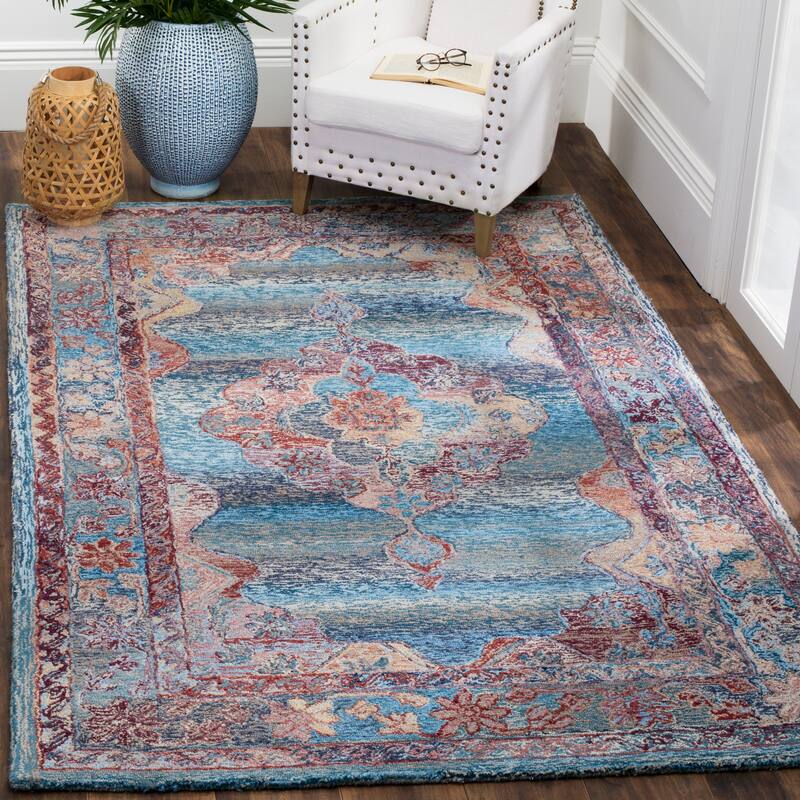 SAFAVIEH Handmade Distressed Tisa Vintage Boho Oushak Oriental Polyester - 6' x 9' - Blue - Runner/Rectangle