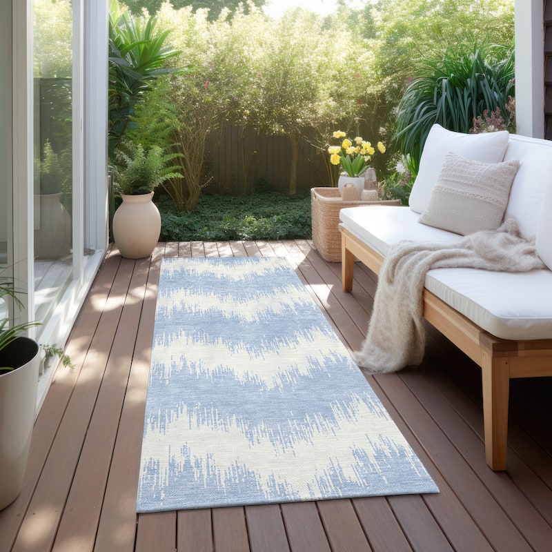 Machine Washable Indoor/ Outdoor Chantille Chevron Modern Rug - Sky - 2'3" x 7'6"