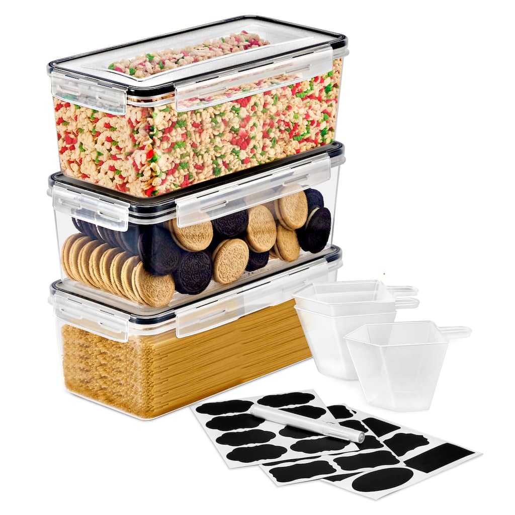 Sorbus Large Food Storage Containers - Pack of 3 with Air Tight, Four-Way Snap Lids - 11.5 x 6 x 4 in