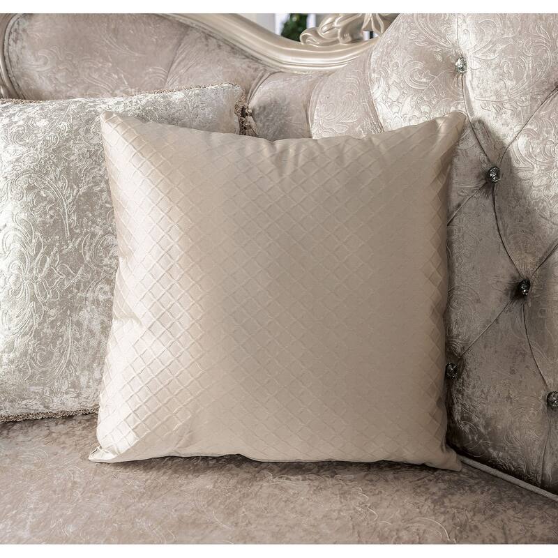 Royal Off White Tufted Wing Back 1pc Sofa Solid Wood