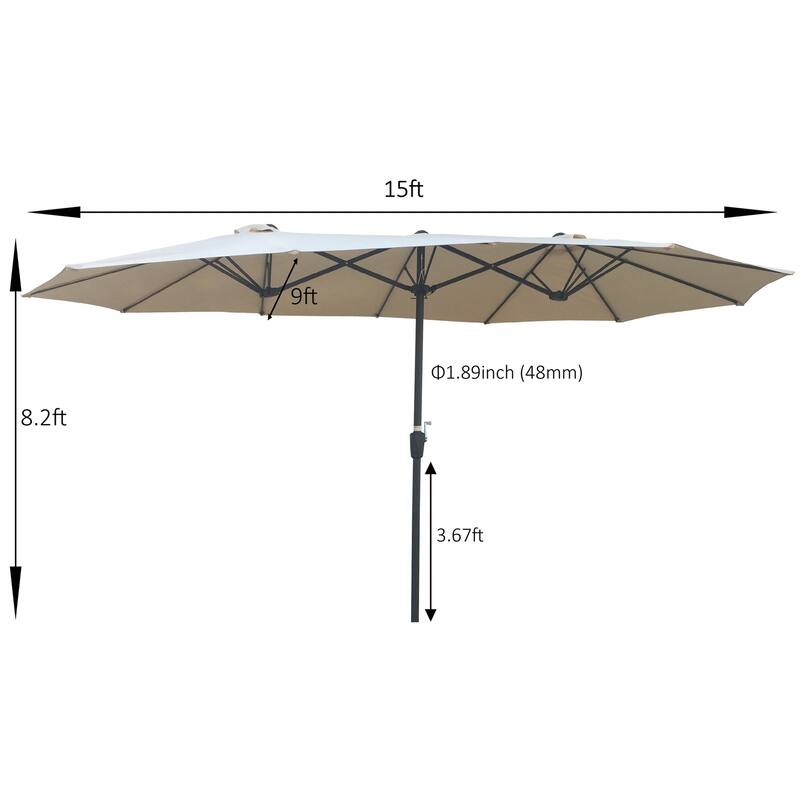 15' X 9' Steel Patio Umbrella Outdoor Market with Crank and Wind Vents