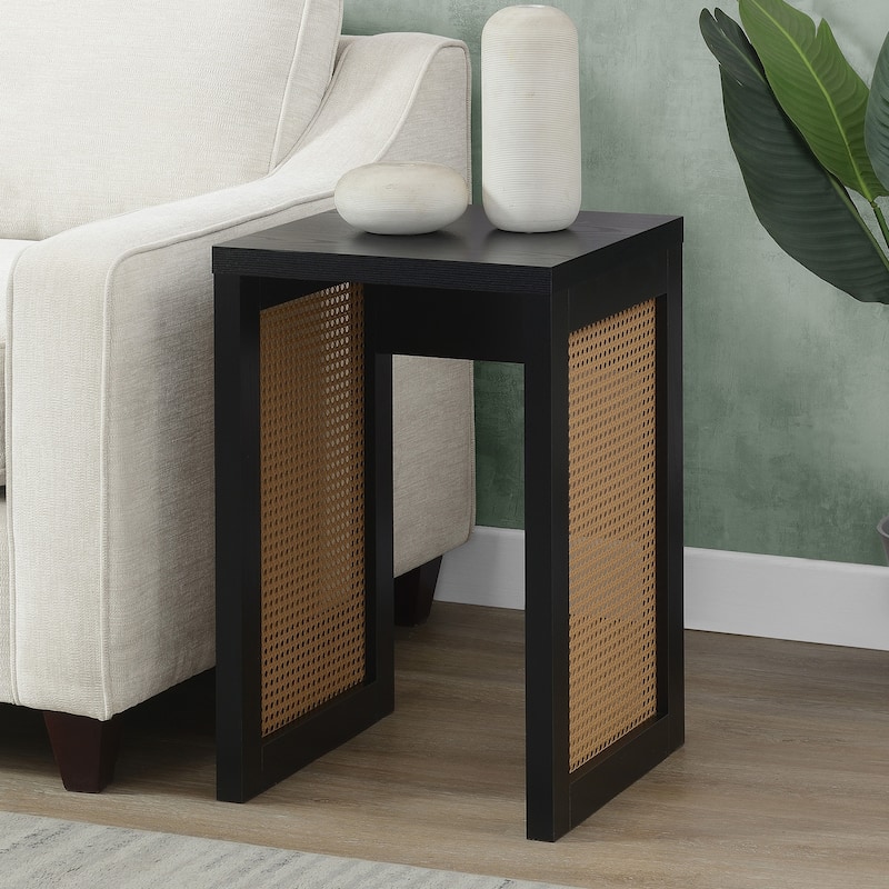 Minimalist Square End Table with Woven Rattan Panel Sides and Modern Boho Design for Living Room or Bedroom - 15.75