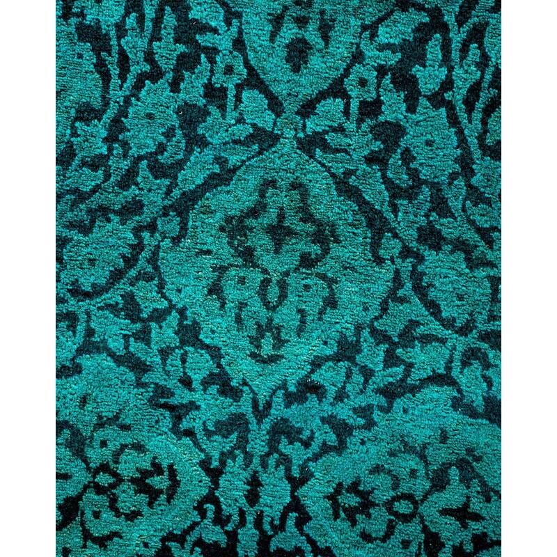 Overton Hand Knotted Wool Vintage Inspired Modern Contemporary Overdyed Green Runner Rug - 2' 7" x 17' 0"