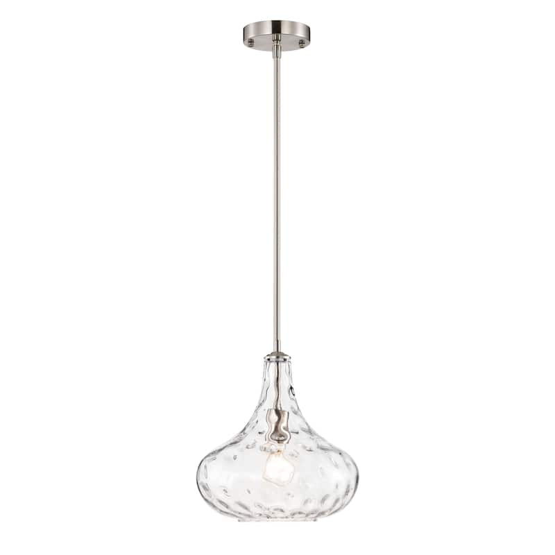 Adriana Modern Single Light Textured Glass Pendant Chandelier - Satin Nickel