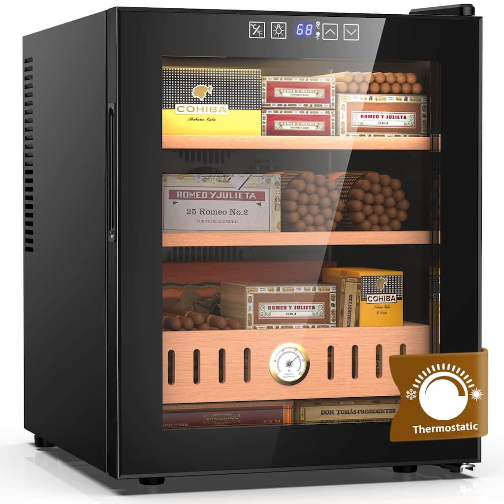 50L Thermostatic Electric Humidor, 300 Counts Large Cigar Humidor, Cooling and Heating Temperature Control