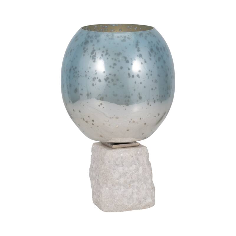 Glass Round Bowl Pillar Holder Marble Base