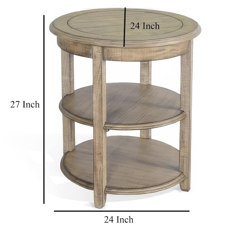 24 in. Light Brown Round Wood End Table, Sturdy Build End Side Table for Living Rooms