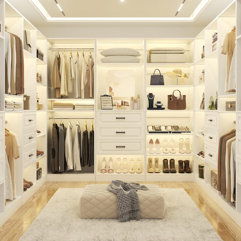 Cimly 25'' Freestanding Closet System with Drawers and Mirror, Display Shelves Organizer with Shelving