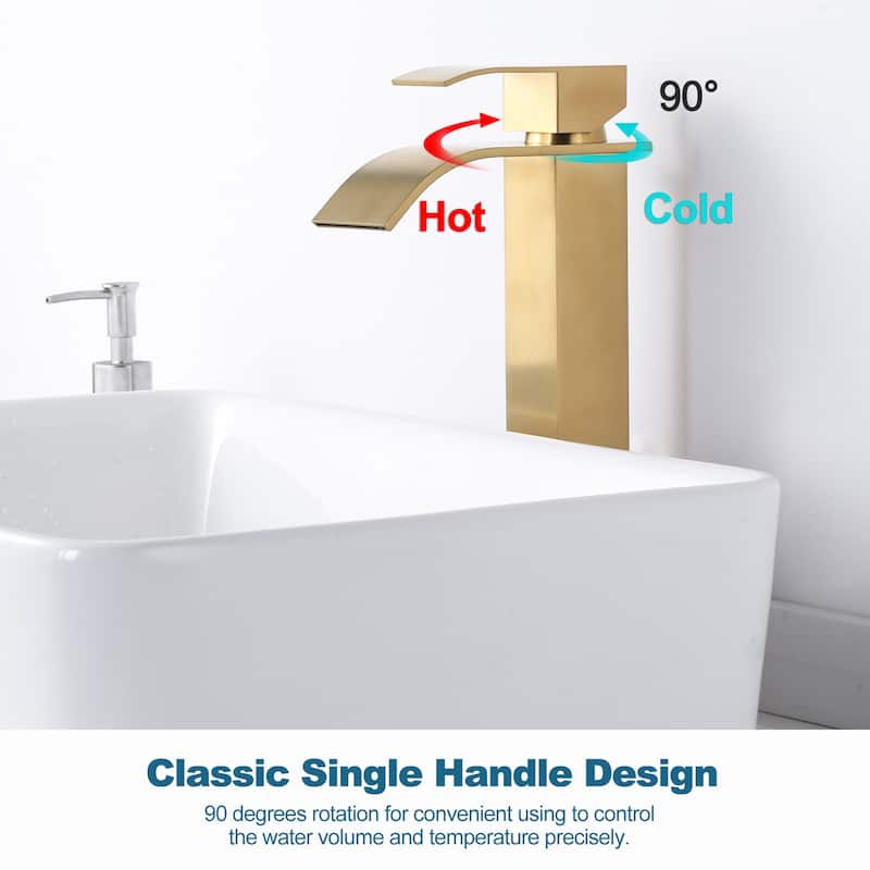 WOWOW Single Handle Single Hole Waterfall Bathroom Vessel Faucet