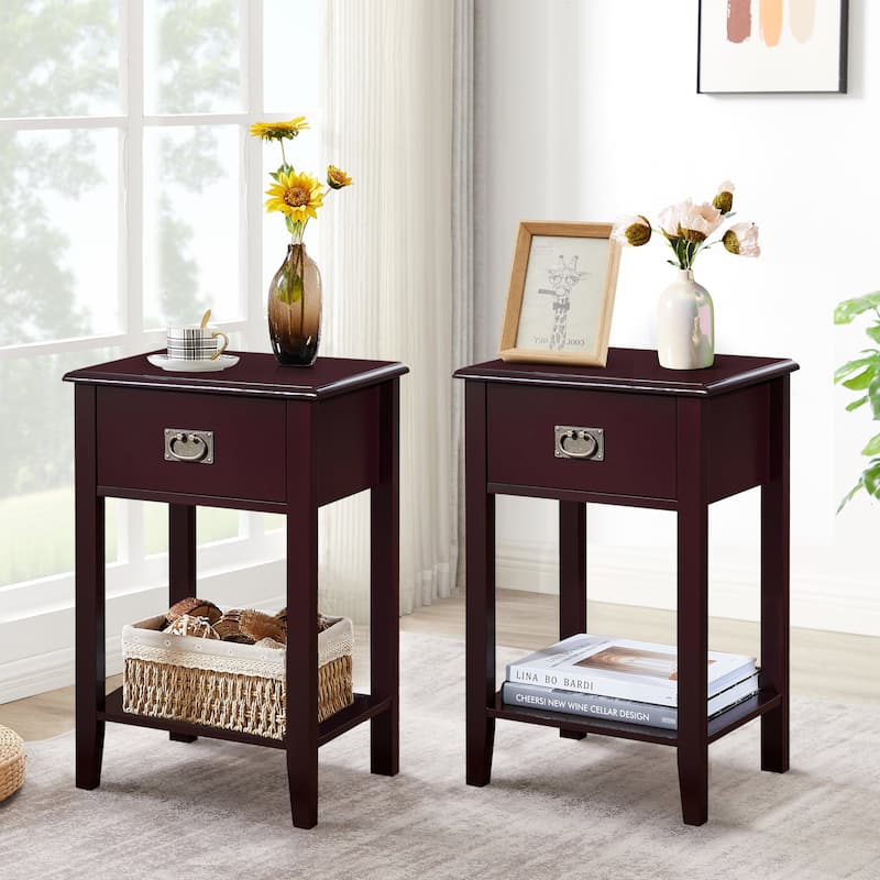Javlergo Wooden Nightstand Bedside, Set of 2, Small End Tables with Drawer for Bedroom, Living Room, Office Room