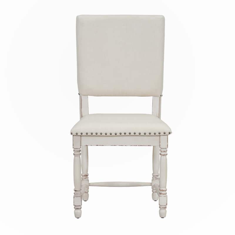 Vintage Traditional 2-Piece Upholstered Dining Chairs with Padded Backs, Cream